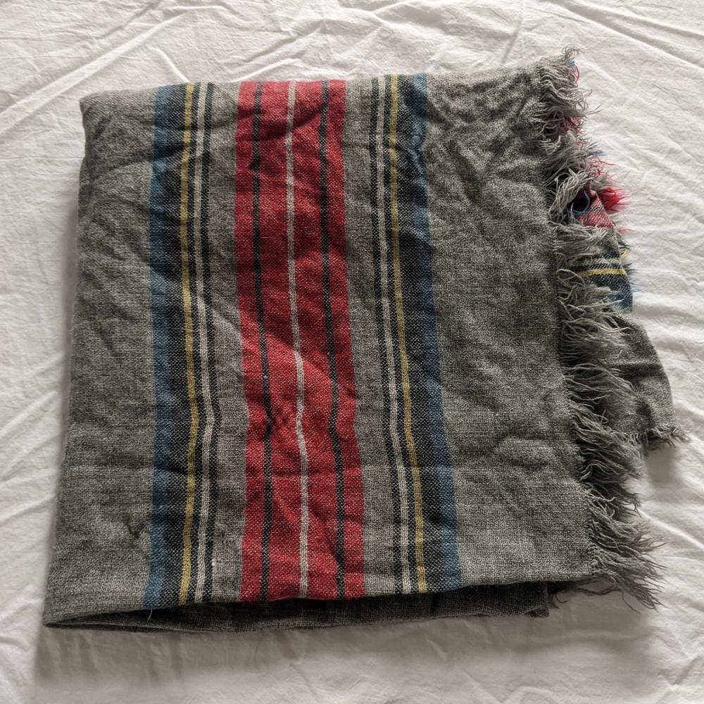 Aldo Gray Scarf with Red and Blue Accents